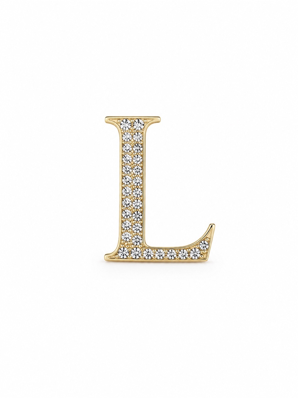 Crystal letter “L” initial brooch